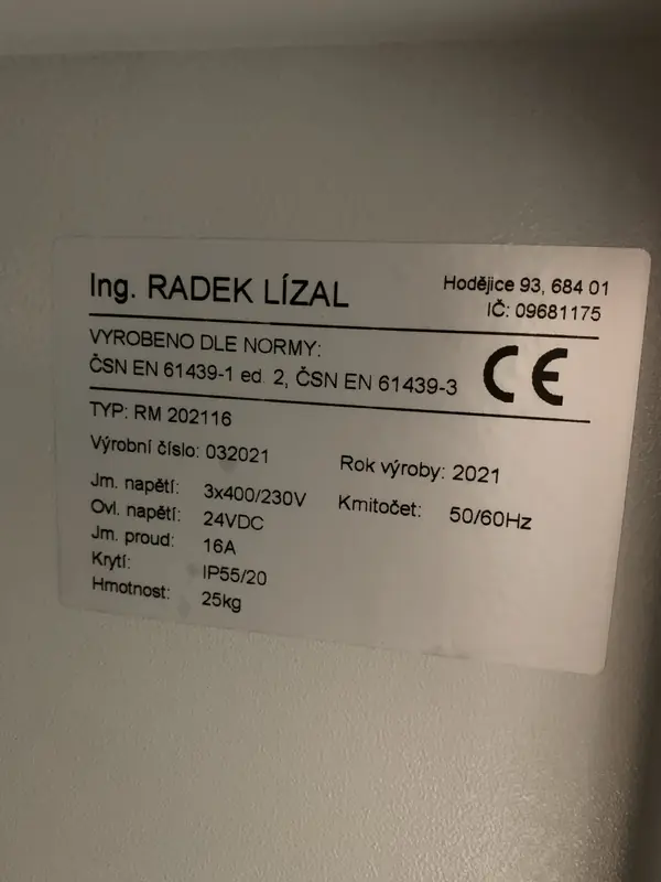 Výrobní štítek rozvaděče podle ČSN EN 61439